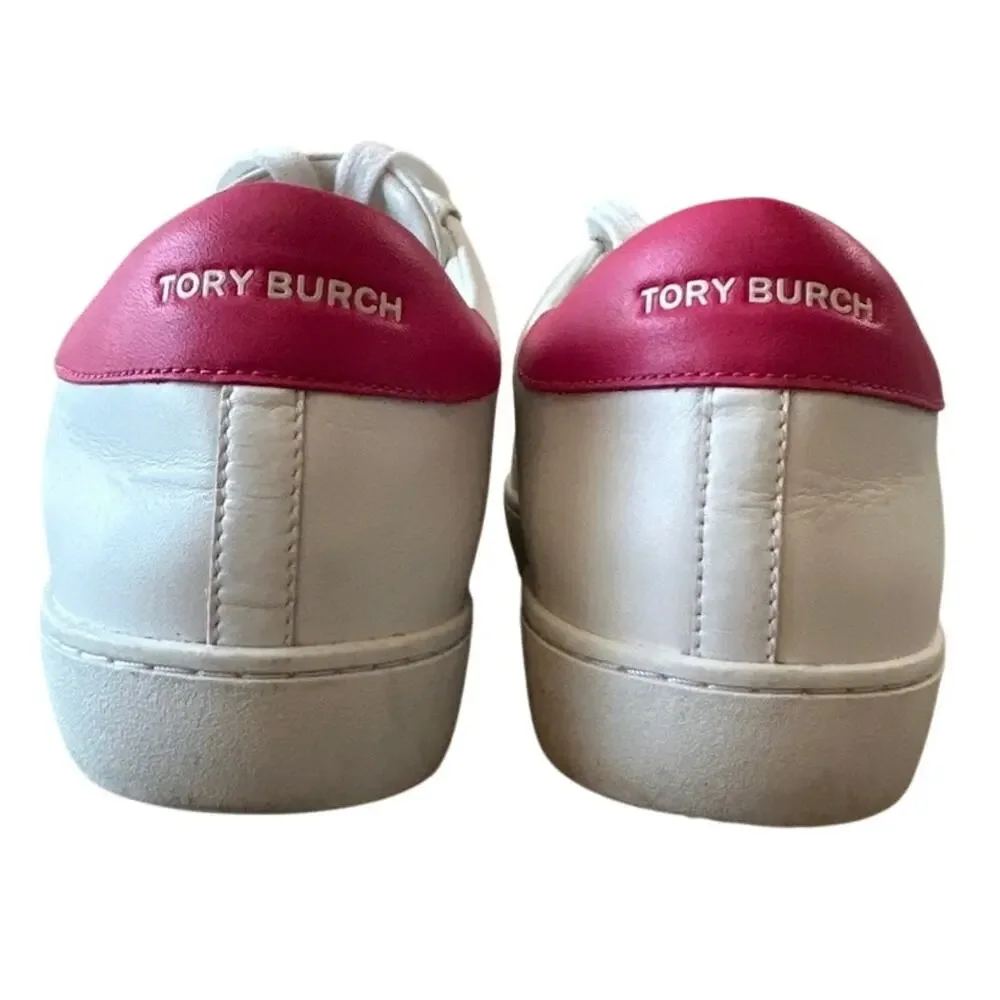 Tory Burch Leigh‎ T Logo Sneakers White Azalea Pink Size 10